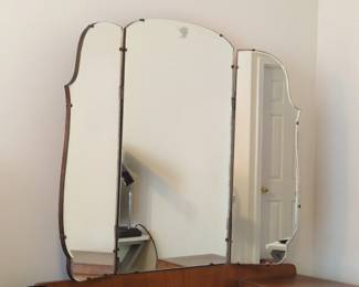 Art Deco Burr Walnut Waterfall Vanity with TriFold Mirror fifth image