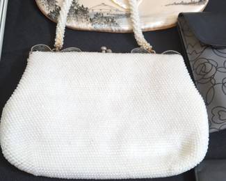 Vintage White Corde Beaded Handbag