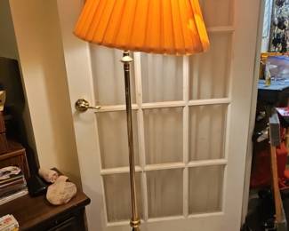 Stiffel Brass Floor Lamp with Pleated Orange Shade