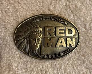 Vintage Red Man Chewing Tobacco Belt Buckle
