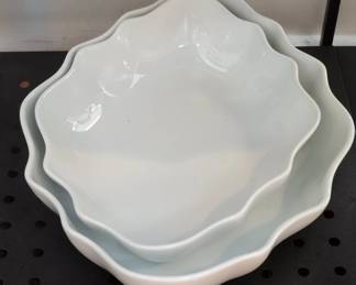 Set of White Scalloped Edge Serving Bowls by Over and Back