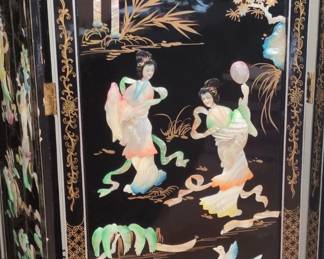FourPanel Black Lacquer MotherofPearl Inlay Screen fourth image