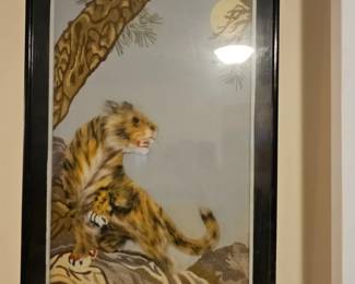 Framed Silk Embroidery of a Tiger