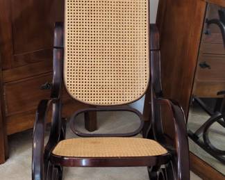 Vintage Thonet Style Bentwood Rocking Chair with Cane Seat and Back