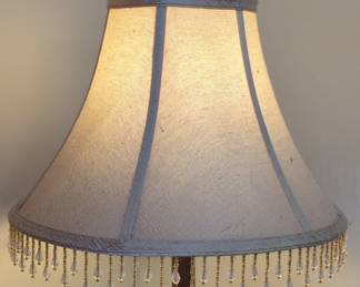 Ornate Table Lamp with Beaded Shade and Acanthus Leaf Motifs third image