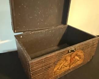 Vintage Bamboo and Wood Decorative Box with Dragonfly Motif third image