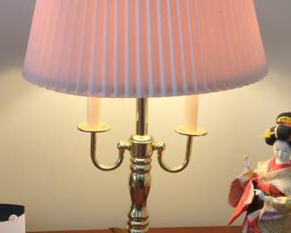 Vintage Brass Bouillotte Lamp with Pleated Shade