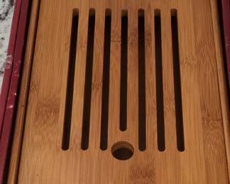 Bamboo Tea Tray with Red Border and Drainage Reservoir