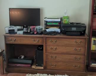 Wooden Desk with Drawers and Hutch