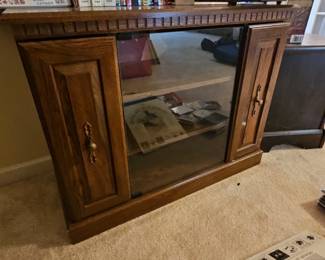 Vintage Oak Media Console or Storage Cabinet with Glass Doors