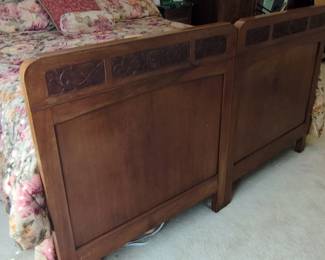 Art Nouveau Carved Mahogany Twin Bed Headboards and Footboards second image