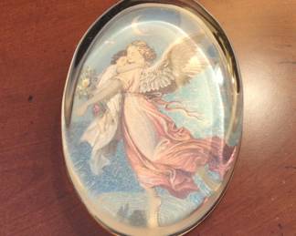 Glass Paperweight with Angel and Child