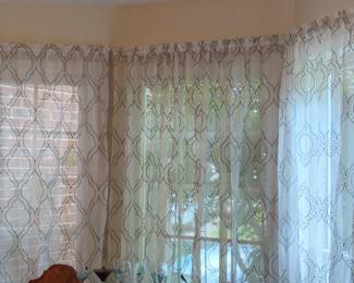 White Sheer Curtains with Geometric Trellis Pattern