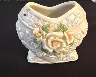 White Ceramic Heart Shaped Vase with Roses
