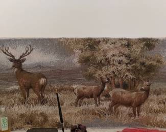 Vintage Woven Wall Tapestry Woodland Scene with Stag and Does