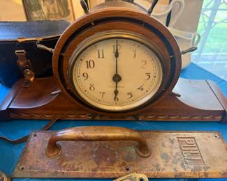 antique mantle clock, antique metal door pull
