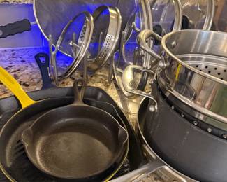 Cast iron griddle and pans