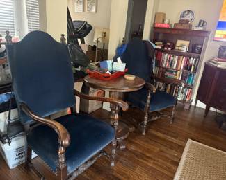 Antique Throne style chairs with velvet upholstery