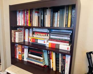 small bookcase with cookbooks