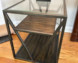 Arista Glass top metal end table, 3 available, 26"D x 21"W x 24"H,  $175 each