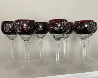 Set of 7 Nachtmann ruby red wine glasses, $175