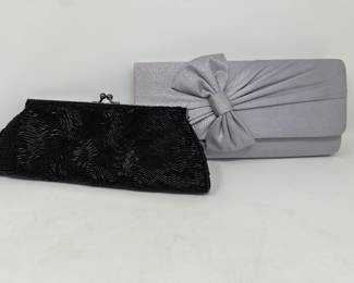 Vtg black beaded handbag,  was $14,  NOW $10.  Grey clutch,  was $10, NOW $8