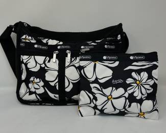 LeSportsac "Black & White Blooms" handbag & pouch,  was $24, NOW $12