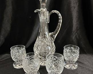 Czech Bohemina cut crystal decanter four shot glasses, $35