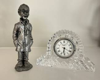 Small Silver doctor figure,  $6.  Waterford crystal clock(small), $30