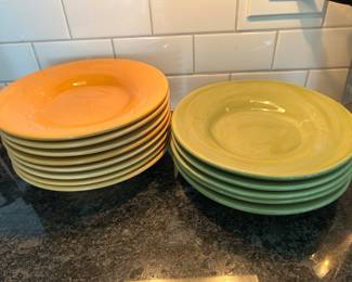 Pottery Barn "Sausilito" Large rim bowls, 8 yellow/gold, $35.  5 green, $20