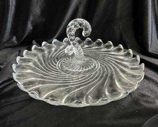 Vtg Fostoria glass swirl serving plate, $16