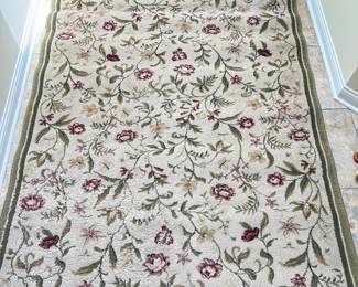 Green Border floral area rug (just cleaned), 7'5" x 5'3",  $65