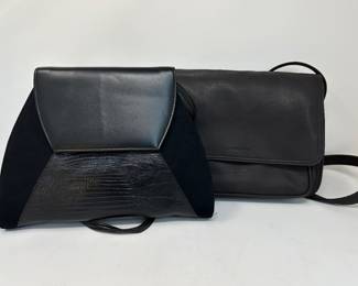 Black triangle handbag,  was $10, NOW $7.  Liz Claiborne pebble black handbag,  was $14, NOW $9