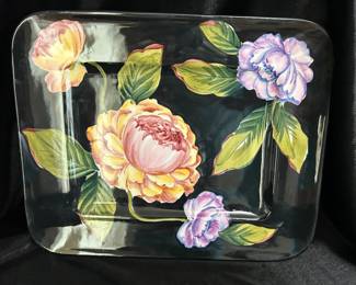 Black floral ceramic platter, (Ancora from Italy), 12" x 10",  $12