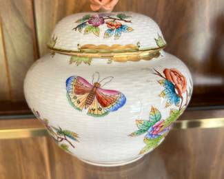 Herend Butterfly ginger jar and peach rose finial on lid, 6.5"H, $115