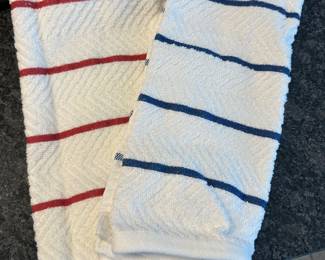 Red and blue striped towel set,  $4