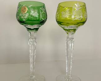Pair of green & yellow Nachtmann Traube cordial glasses,  $40