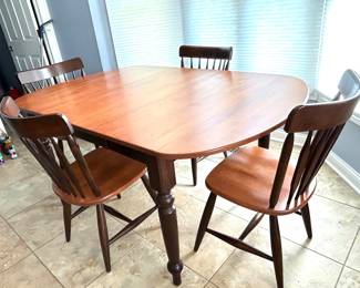 Canadel Kitchen table + 4 chairs, shown with 1 leaf(17"),  67"L(as shown) x 42"W x 30.5"H, $395