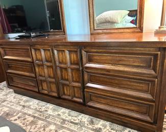 "American of Martinsville" solid wood vtg dresser w/mirrors, 74"W x 20"D x 30"H,  $395