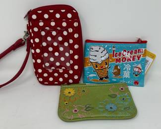WHite & Red polka dot wristlet, Ice Cream Money, Green coin purse, $3 each