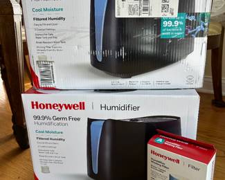 Honeywell humidifier, 1 slightly used, $48, 1 new in box, $58.  Honeywell filter,  $8