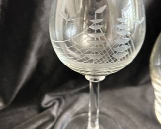 Additional view of Ship etched crystal wine glasses~