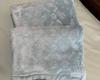 2 blue dog blankets,  $7