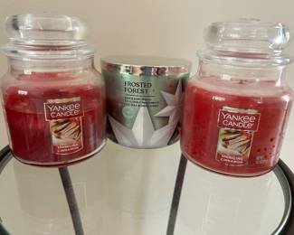 Yankee Candle Sparkling Cinnamon (#1), $5, Frosted Forest candle, $6, Yankee Candle Sparkling Cinnamon (#2), $7
