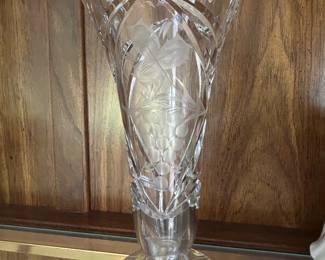 Cut glass etched glass vase, 10",  $18