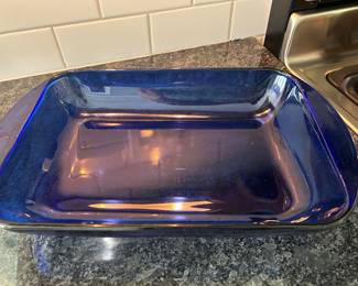 Blue pyrex 13 x 9 baking dish,  $8