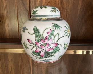 Ginger jar with Rose Lotus flower, Approx 7-8"H,  $8