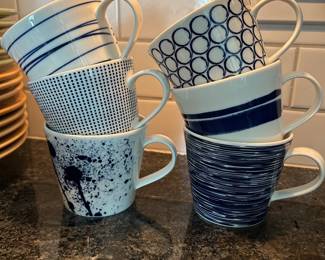 Set of 6 White & Blue Royal Doulton "Pacific" coffee mugs,  $20