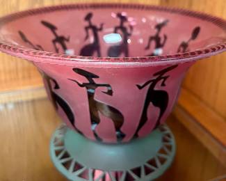 Art Glass Tribal Footed Vase/Bowl