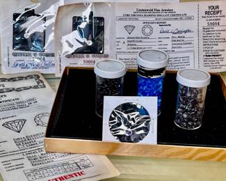 Collection of Polished & Calibrated Opaque Gemstones, Pair of Faceted Cubic Zirconia w/Grading and Cert. of Authenticity